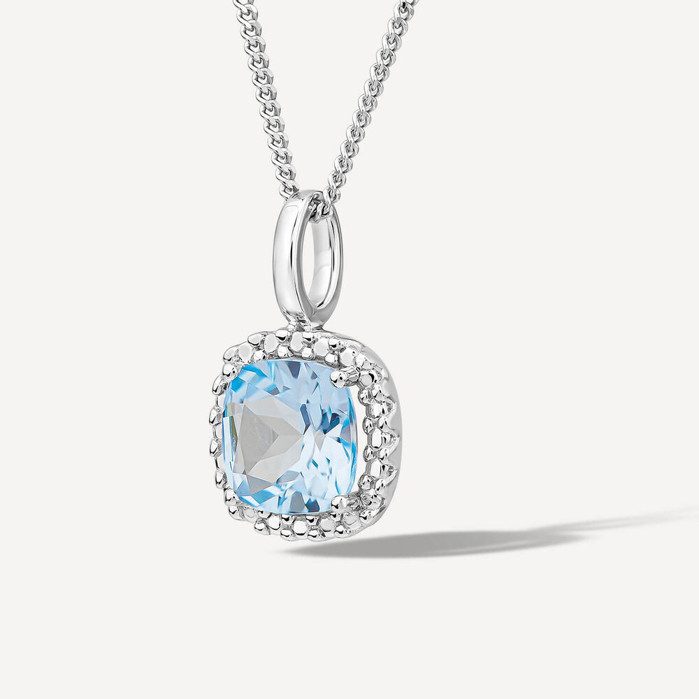 9ct White Gold Sky Blue Topaz Cushion Pendant image number 1