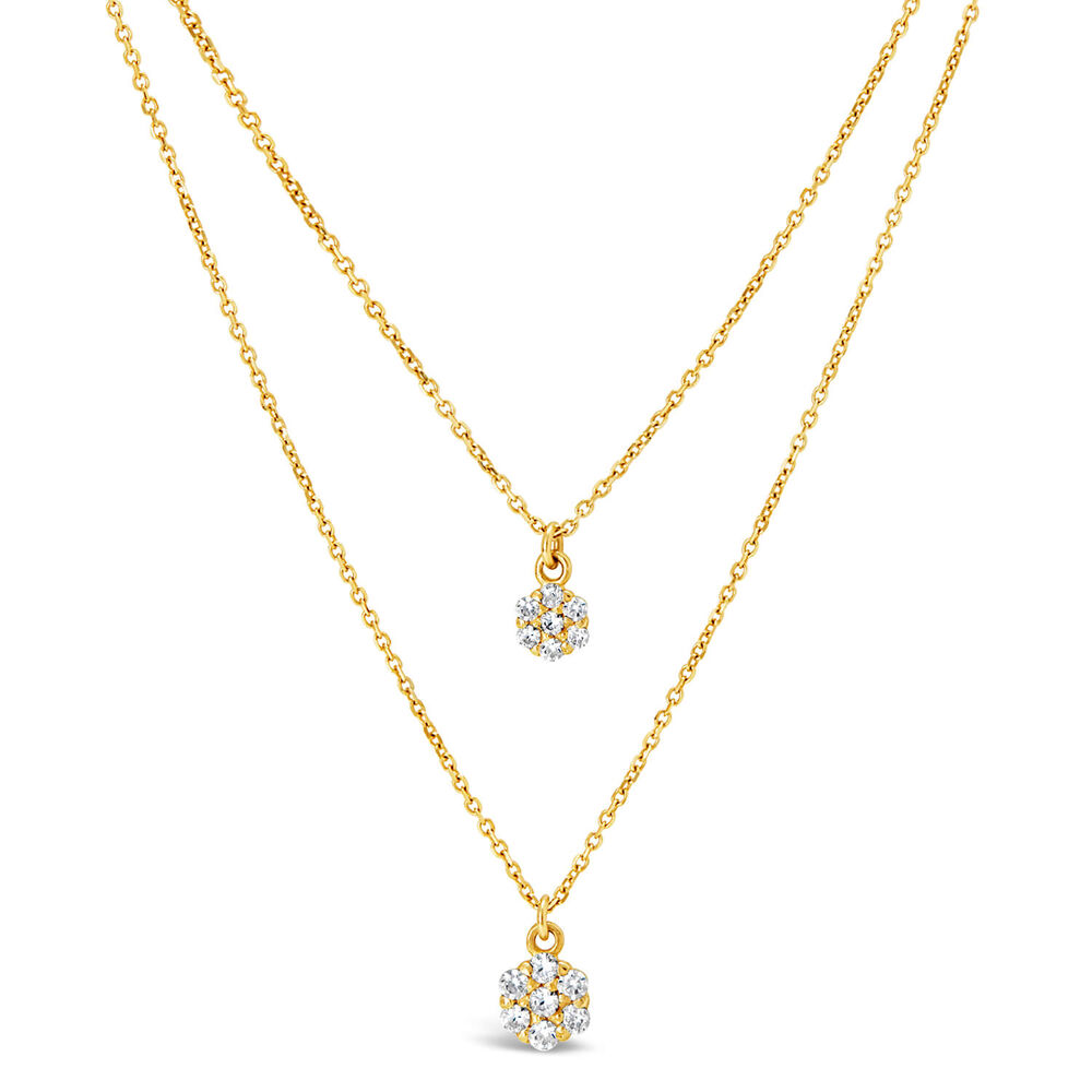 9ct Yellow Gold Cubic Zirconia Cluster Double Chain Necklet