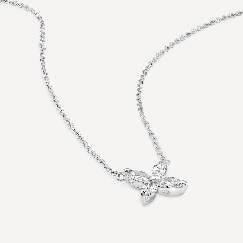 Sterling Silver Cubic Zirconia Flower Pendant Hammock Necklet image number 3