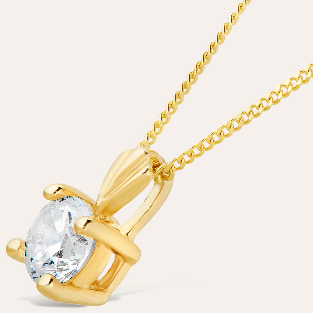 9ct Gold 6.5mm Four Claw Cubic Zirconia Set Pendant (Chain Included)