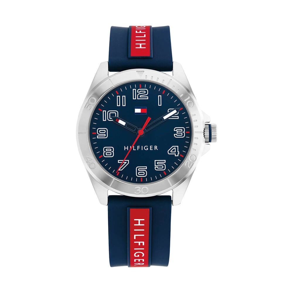 Tommy Hilfiger Boys 34mm Blue Dial Blue & Red Silicone Strap Watch