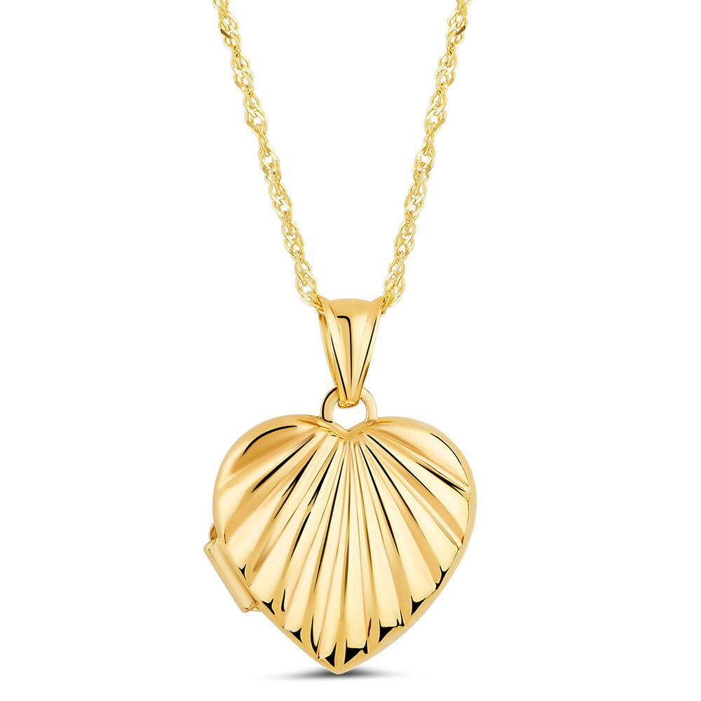 9ct Yellow Gold Ribbed Heart Locket (Chain Included) image number 0
