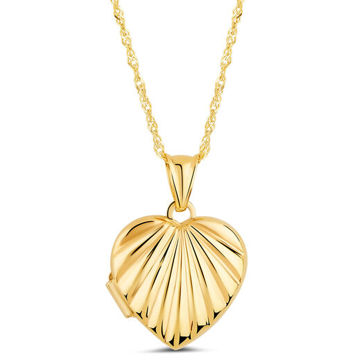 9ct Yellow Gold Ribbed Heart Locket (Chain Included)