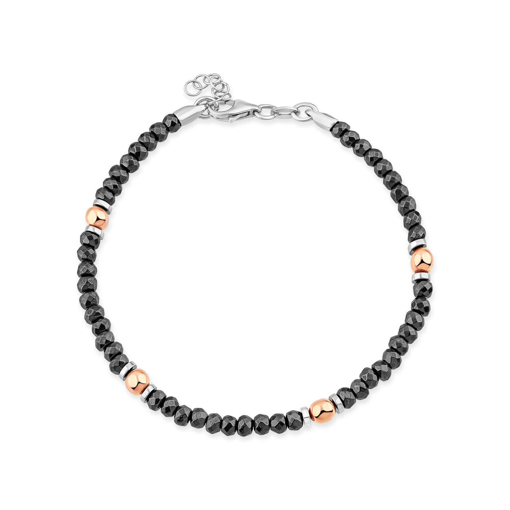 Steel Diamond Cut Hematite & Rose Toned Bead Bracelet image number 0
