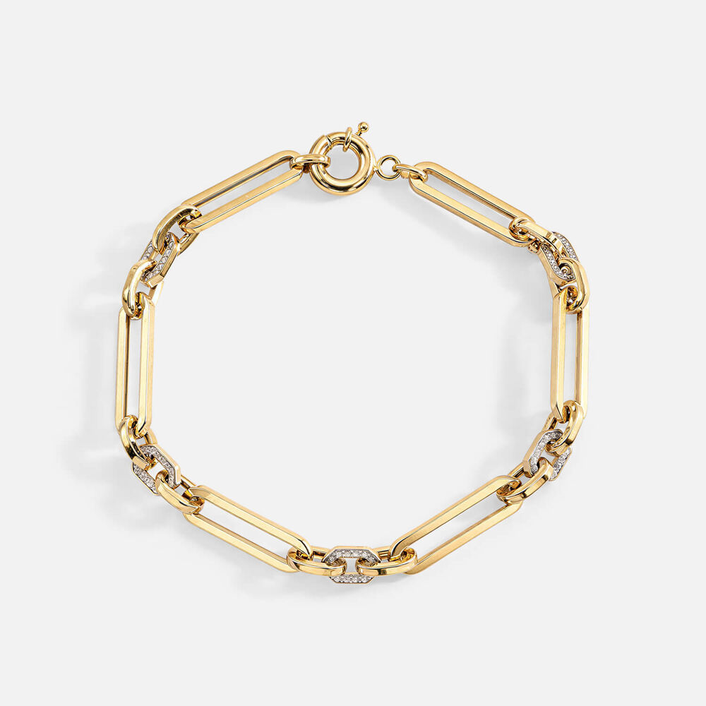 9ct Yellow & White Gold Open Rectangle Link Cubic Zirconia Set Centre Bracelet