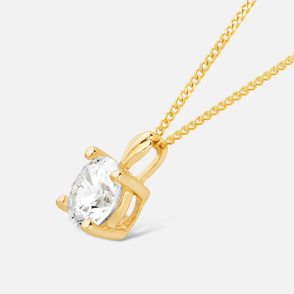 9ct Gold 5mm Four Claw Cubic Zirconia Set Pendant (Chain Included)