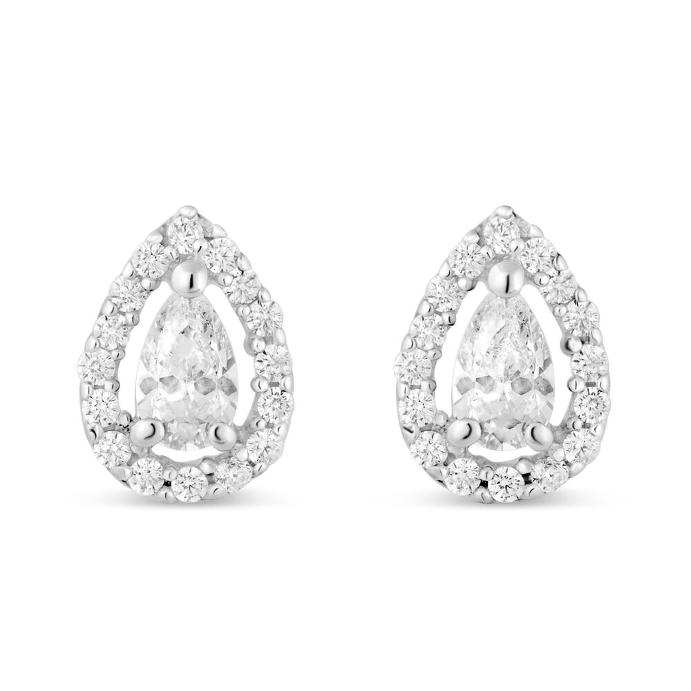 Sterling Silver Pear Cubic Zirconia Halo Cluster Stud Earrings image number 0
