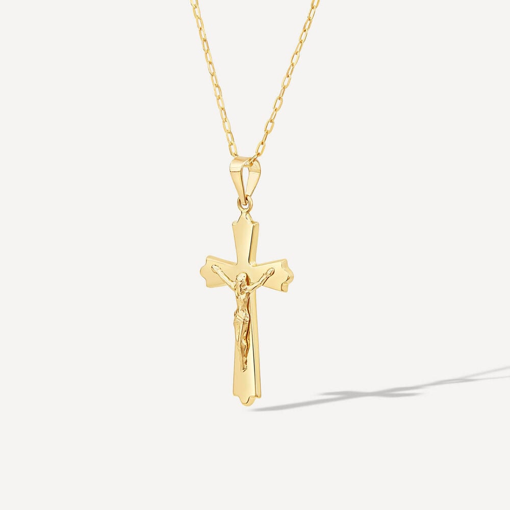 9ct Yellow Gold Cross Pendant (Chain Included) image number 1