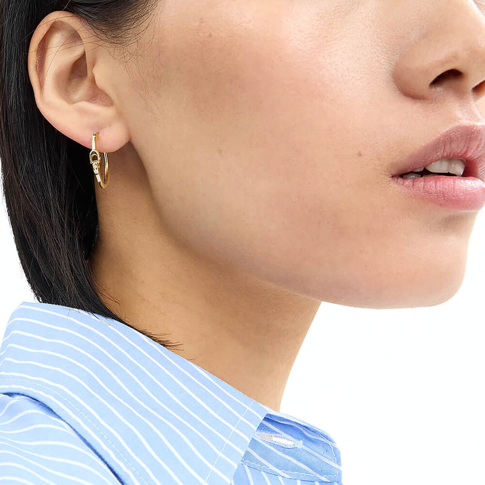 Coach Gold Tone Brass Crystal Signature Hoop Earrings