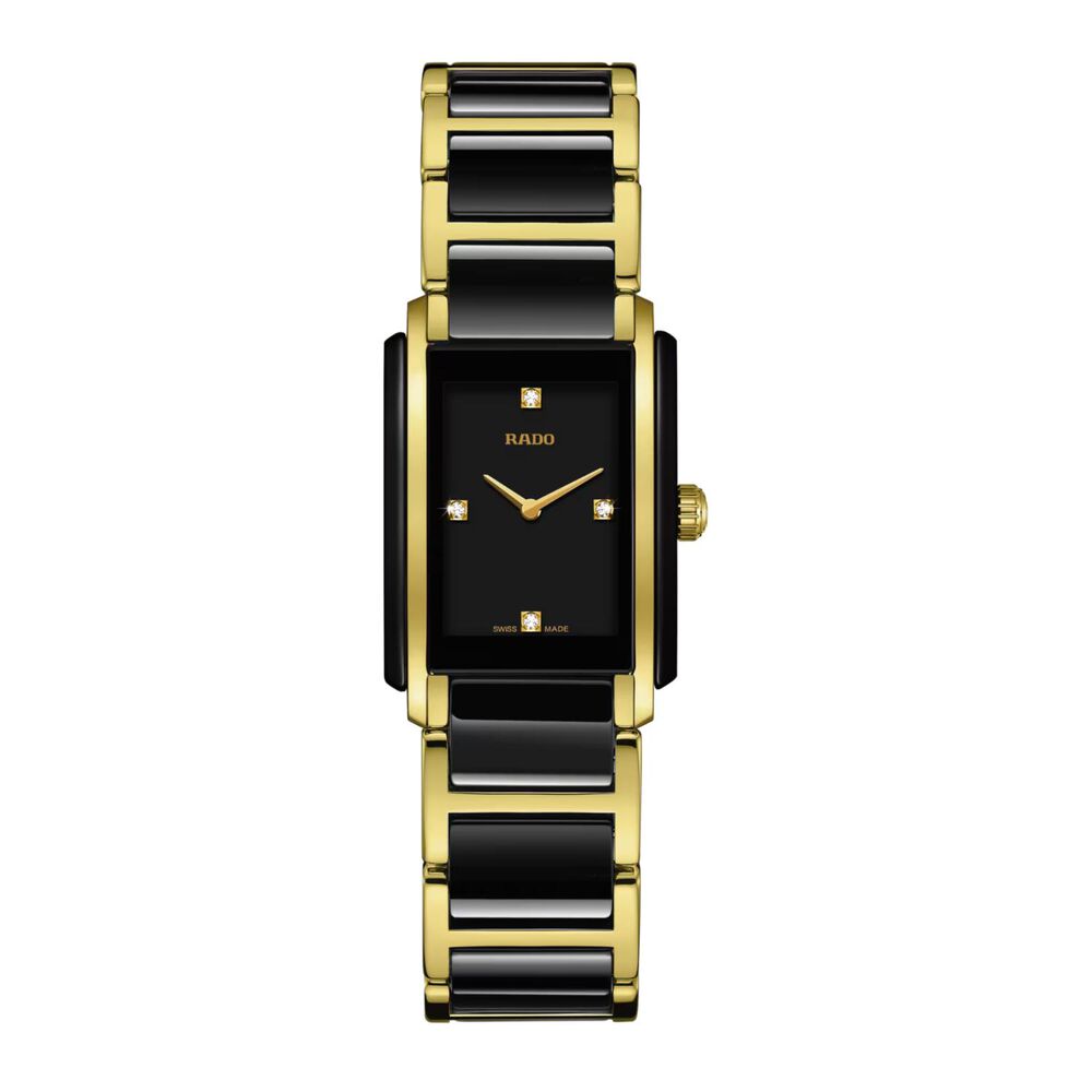 Rado Integral Rectangle Diamond Dot Black & Yellow Gold Bracelet Watch image number 0