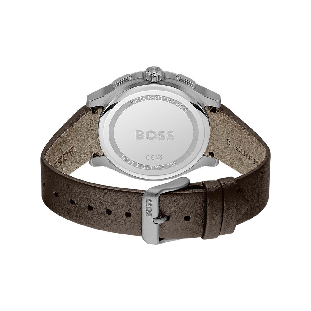 BOSS Peak 2.0 Chronograph 45mm Grey Matte Dial Brown Leather Strap Watch image number 3