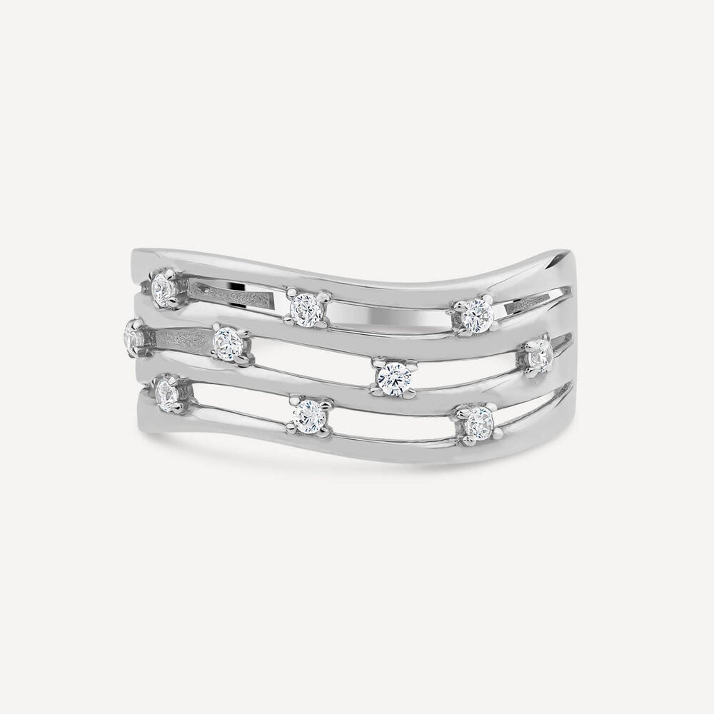 9ct White Gold Cubic Zirconia Set Four Strands Open Band Ring