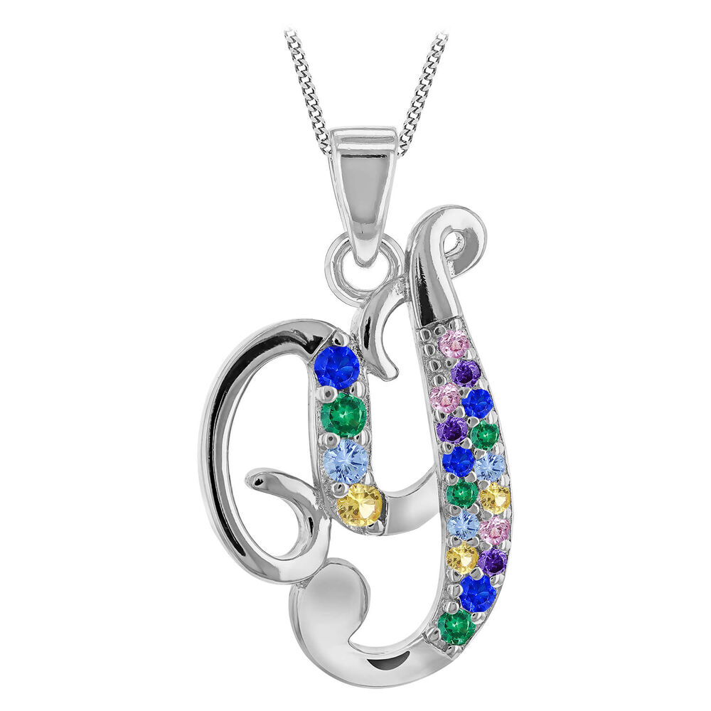 Sterling Silver Coloured Stone Set Initial "Y" Pendant - Chain Included image number 0