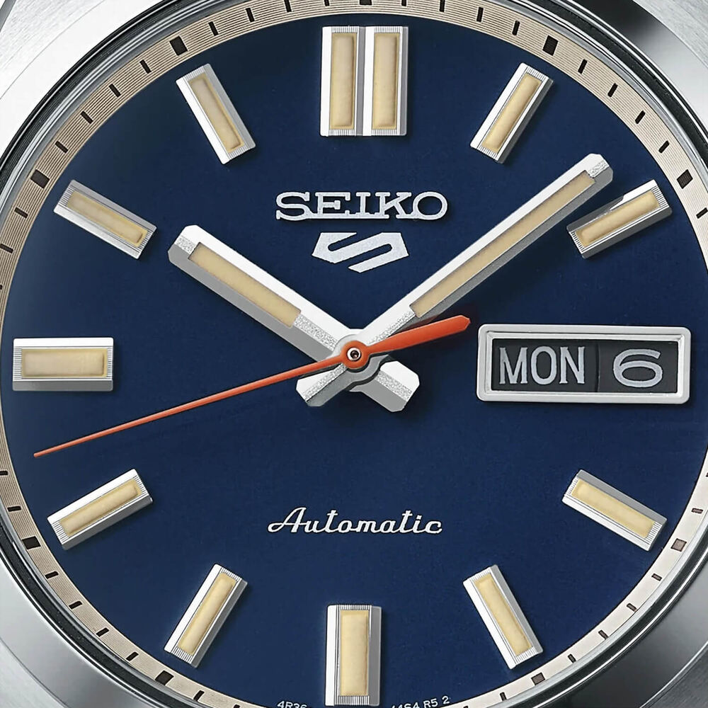 Seiko 5 Sports SNXS ReInterpretation 37mm Blue Dial Steel Bracelet Watch image number 1