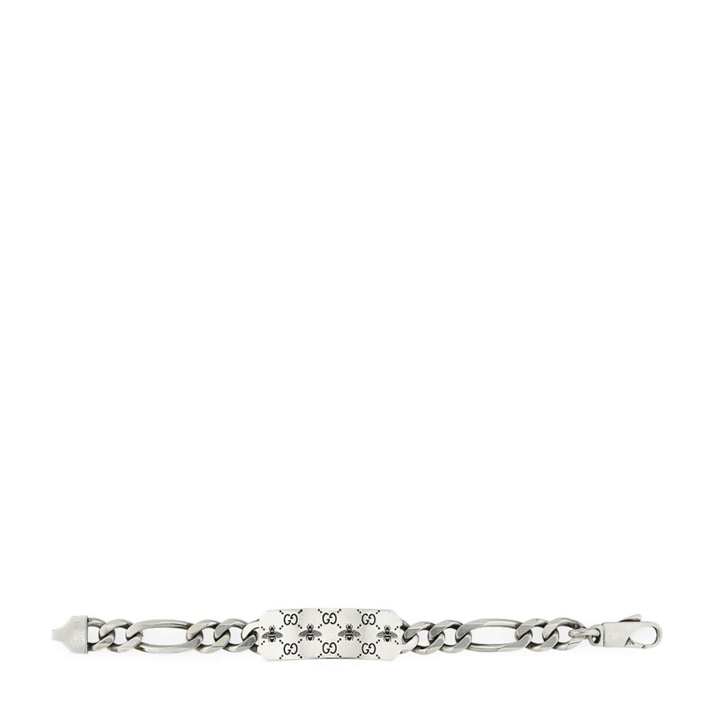 Gucci Signature Silver Interlocking Bee-Motif Tag Bracelet (Size 19) image number 1