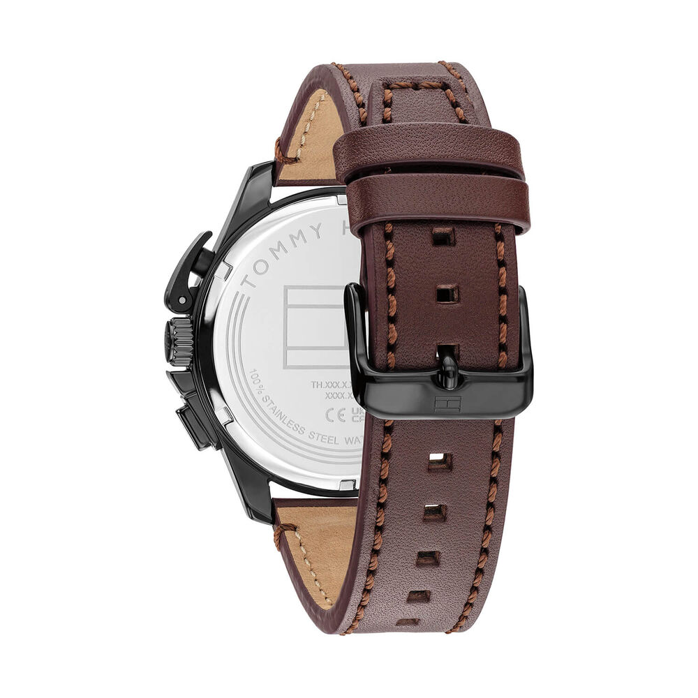 Tommy Hilfiger 44m Black Dial Brown Leather Strap Watch