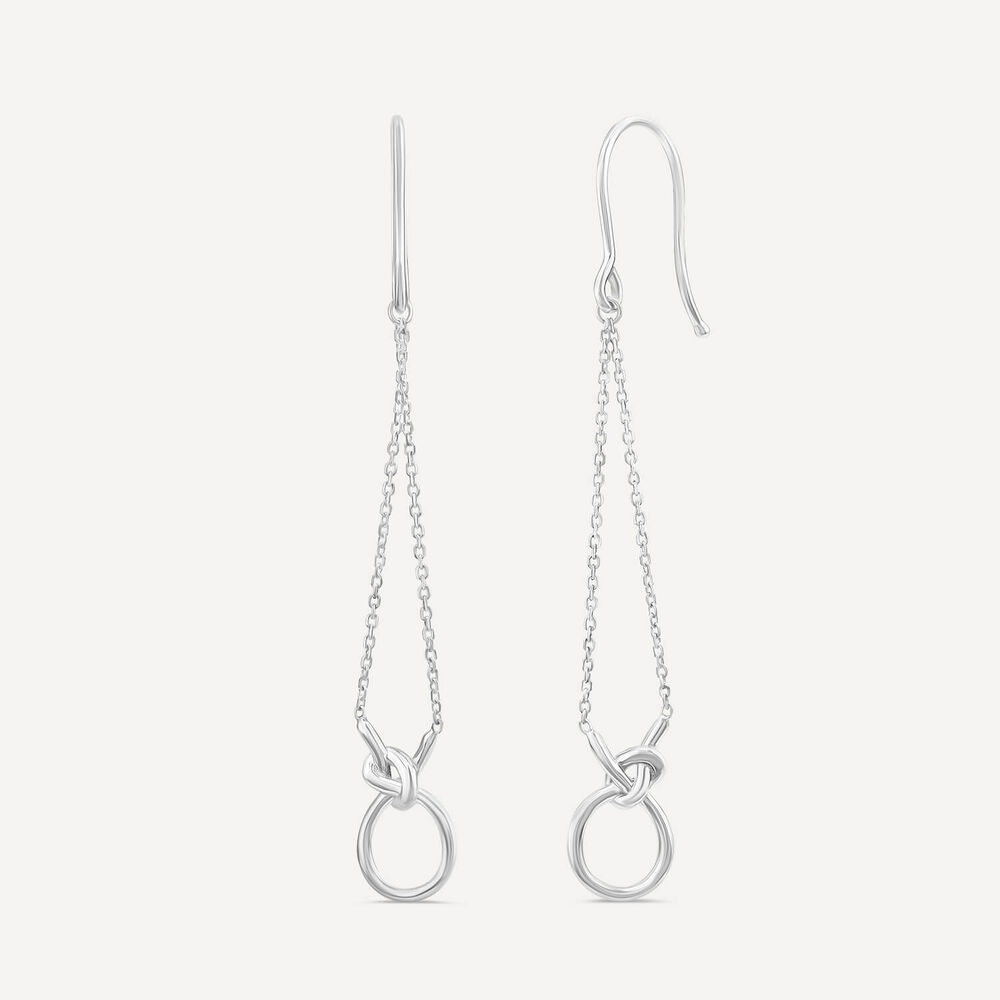 9ct White Gold Open Knot Chain Drop Earrings image number 1