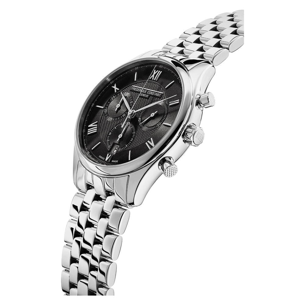 Frederique Constant Index Chronograph Quartz Black Dial Steel Case Bracelet Watch
