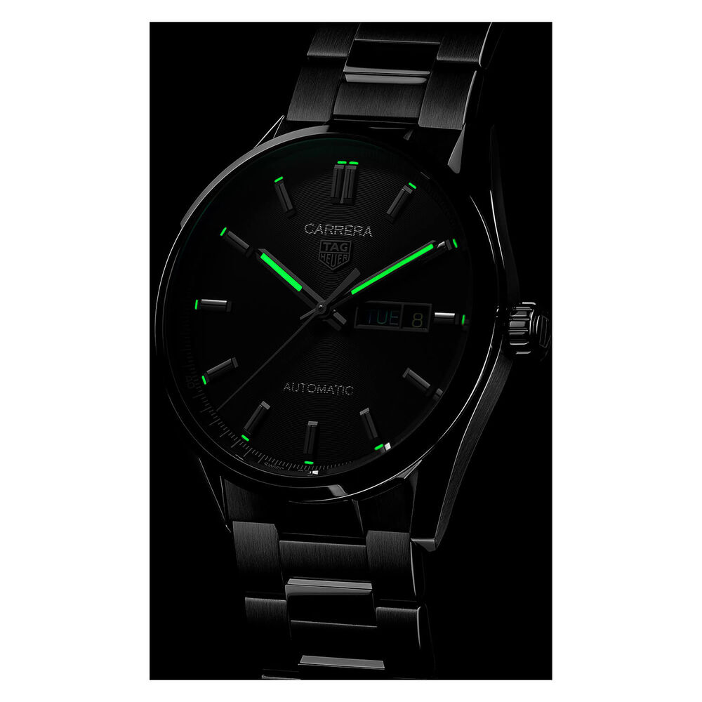 TAG Heuer Carrera 41mm Day & Date Black Dial Steel Case Bracelet Watch image number 8