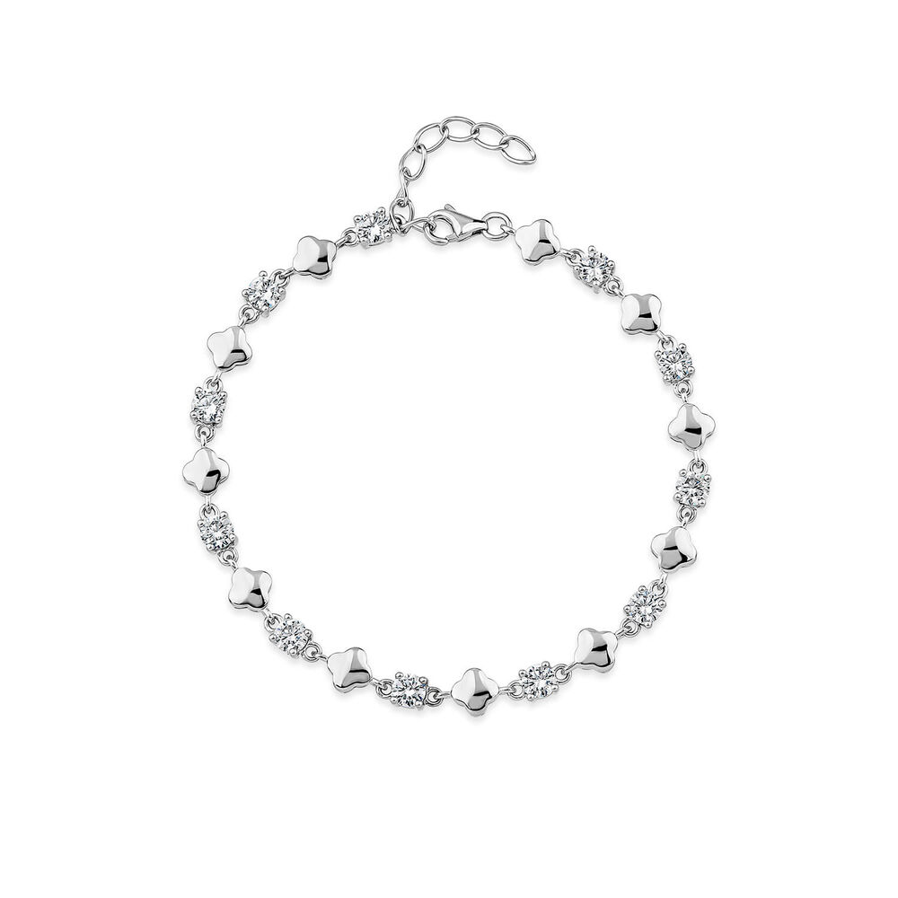 Sterling Silver Cubic Zirconia & Polished Petal Bracelet image number 0