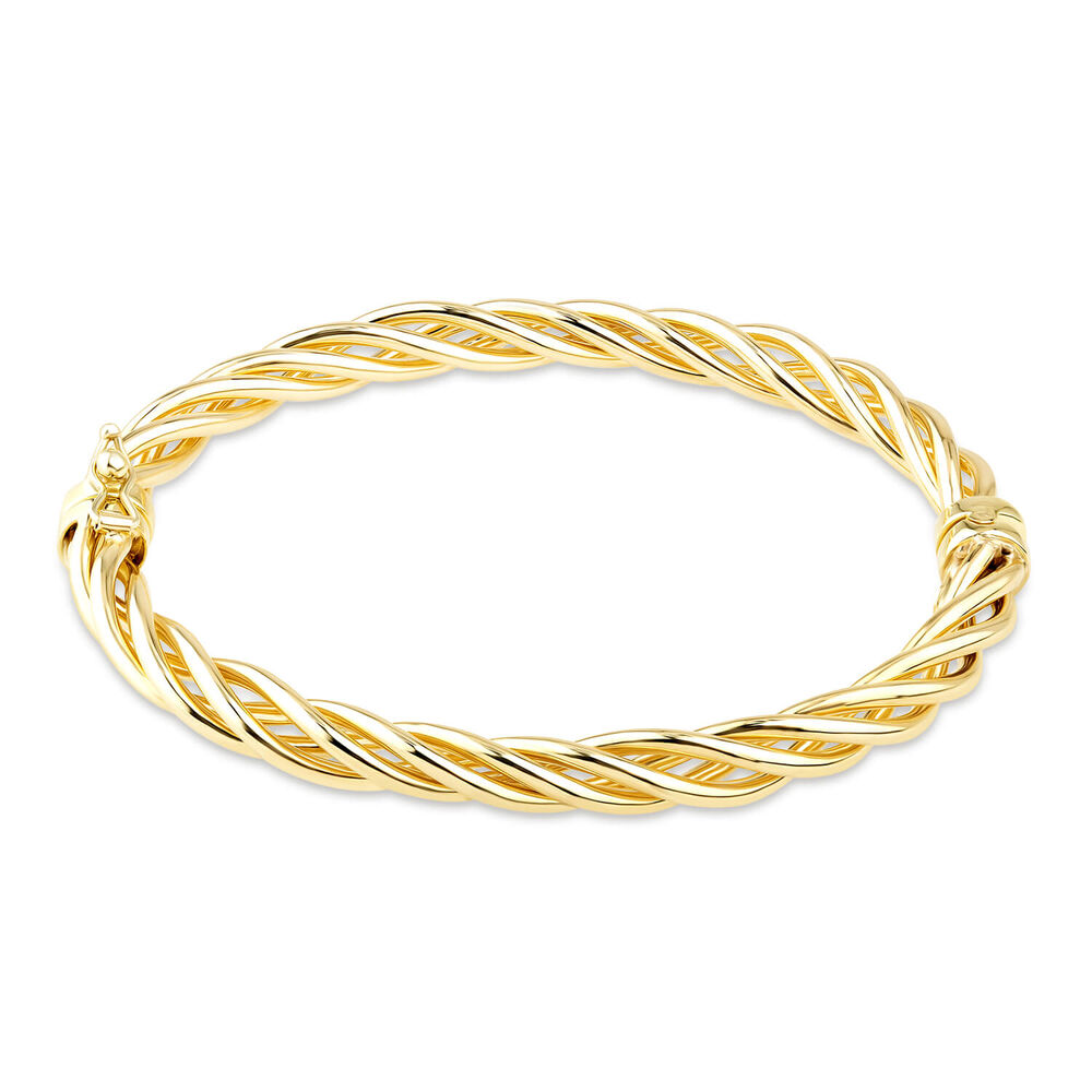 9ct Yellow Gold Elegant Plaited Twist Ladies Bangle Bracelet image number 0