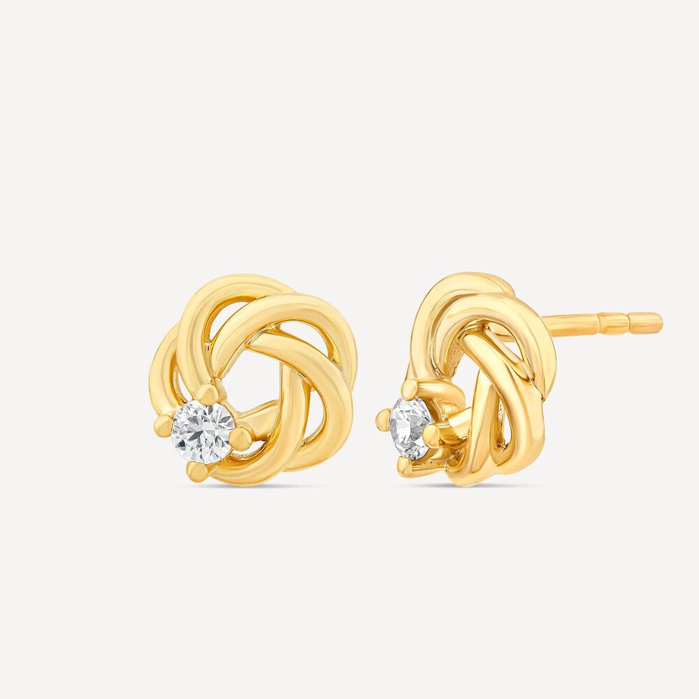 9ct Yellow Gold Cubic Zirconia Set Open Knot Stud Earrings