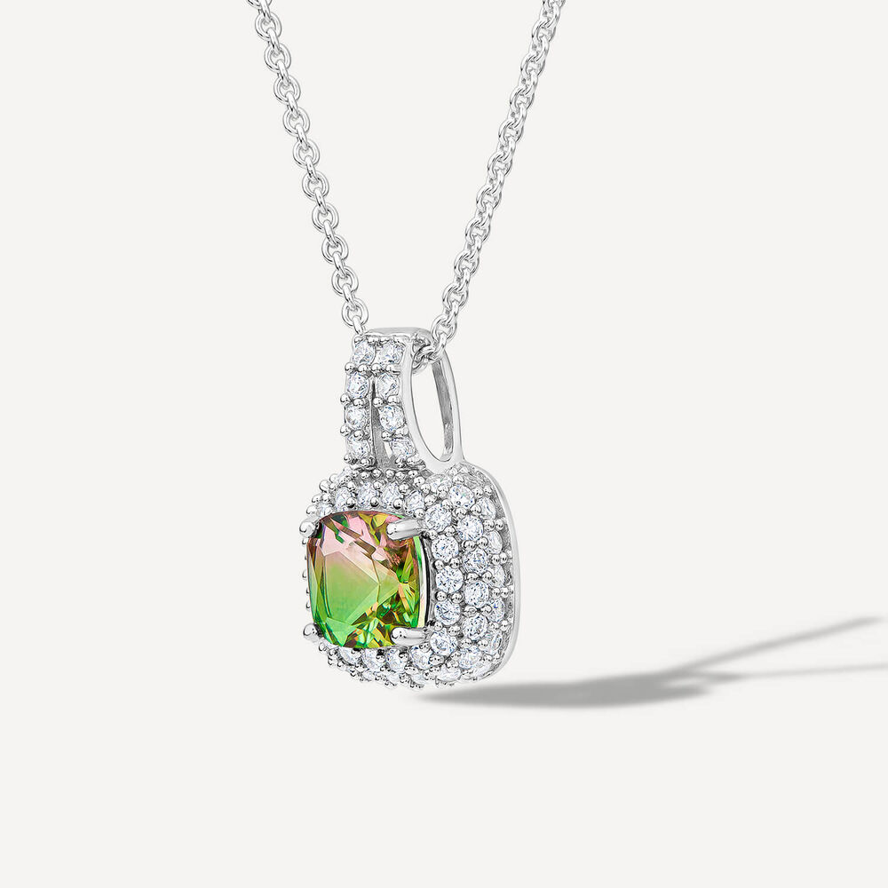 Sterling Silver Cushion Watermelon Cubic Zirconia Pendant