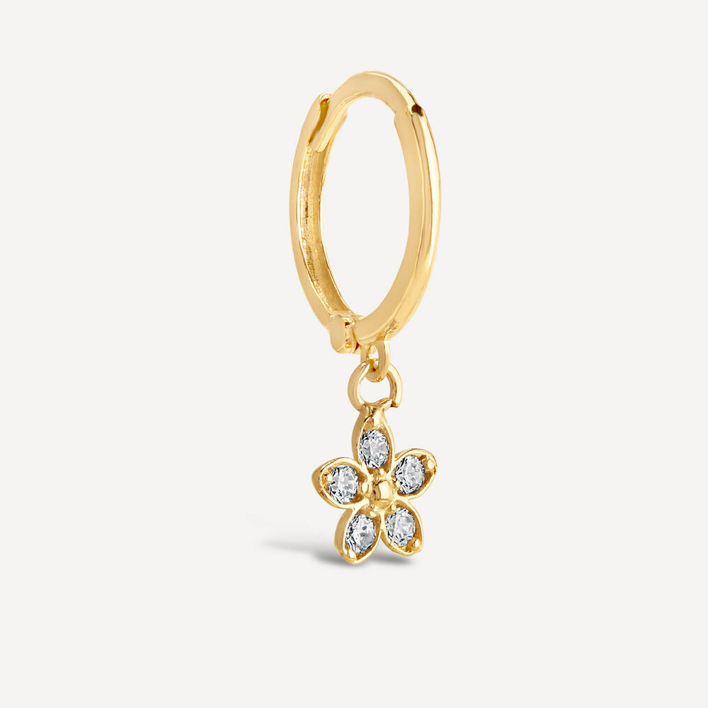 9ct Cubic Zirconia Flower Drop Single Hoop Earring