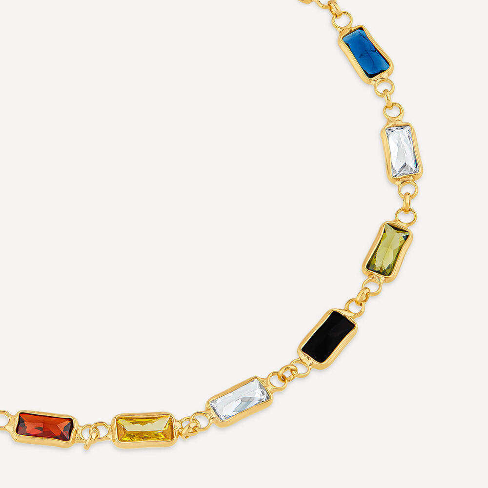 Silver & Yellow Gold Plated Rectangle Multi Colour Stone Bracelet image number 1