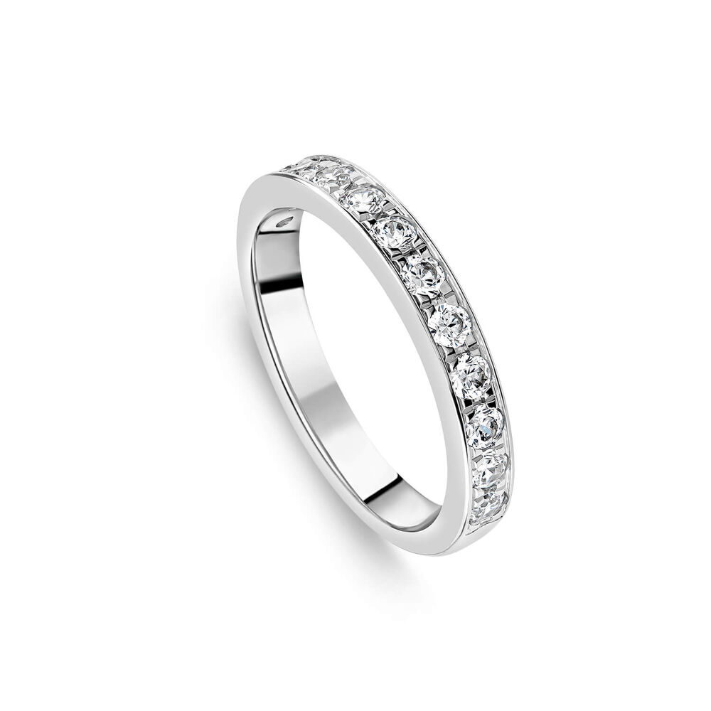 18ct White Gold 3mm 0.50ct Diamond Pave Set Wedding Ring image number 0