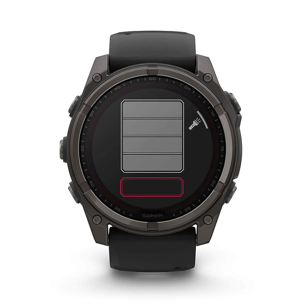 Garmin fenix&reg; 8 Solar 51mm Carbon Grey DLC Titanium Case Black Pebble Gray Silicon Strap Watch
