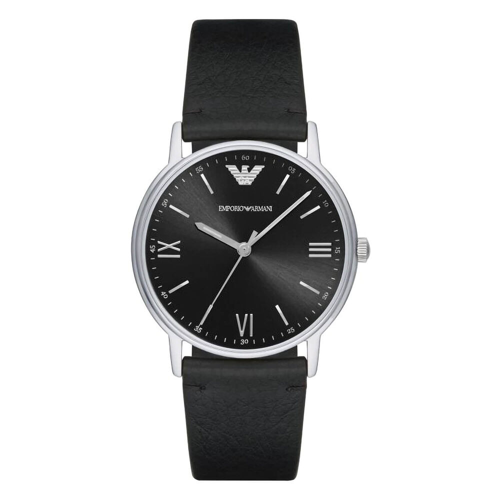 Emporio Armani Kappa 41mm Black Dial Steel Case Black Leather Strap Watch