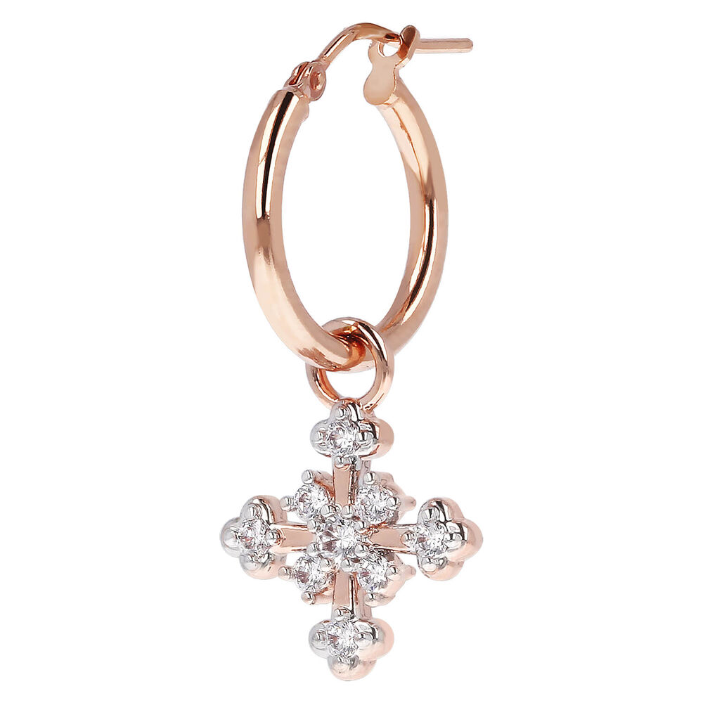 Bronzallure Altissima Collection Cross Cubic Zirconia Single Hoop Ladies Earring