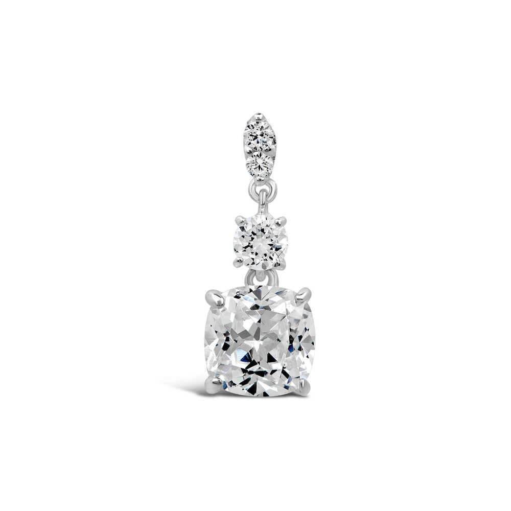 Sterling Silver Cushion Cubic Zirconia Drop With Bar Cubic Zirconia and Round Cubic Zirconia Top Pendant