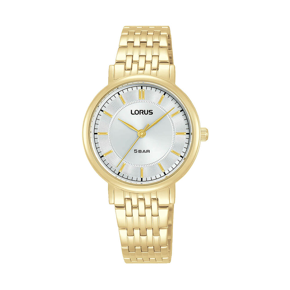 Lorus Quartz Ladies 30mm Silver Dial Gold Tone Steel Bracelet Watch