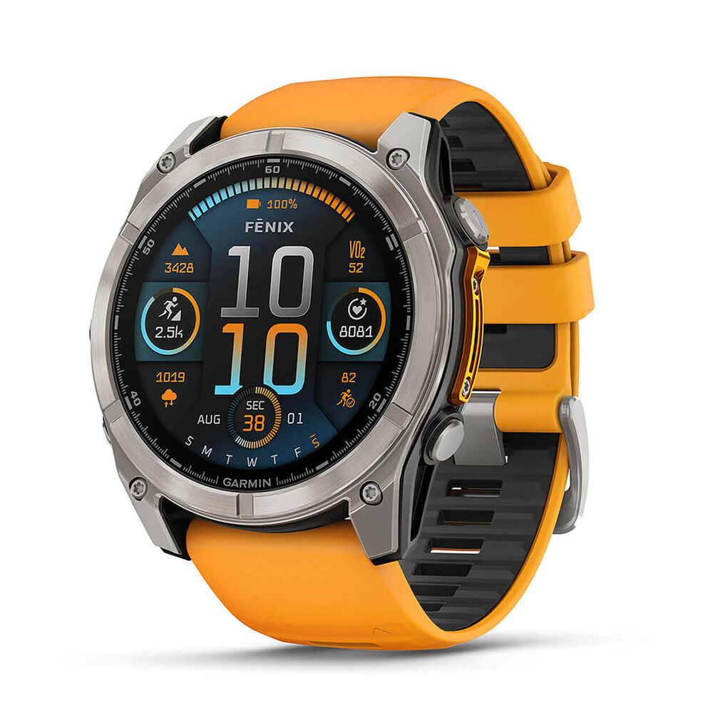 Garmin fenix® 8 AMOLED Sapphire 51mm Titanium Case Spark Orange Graphite Silicon Strap Watch