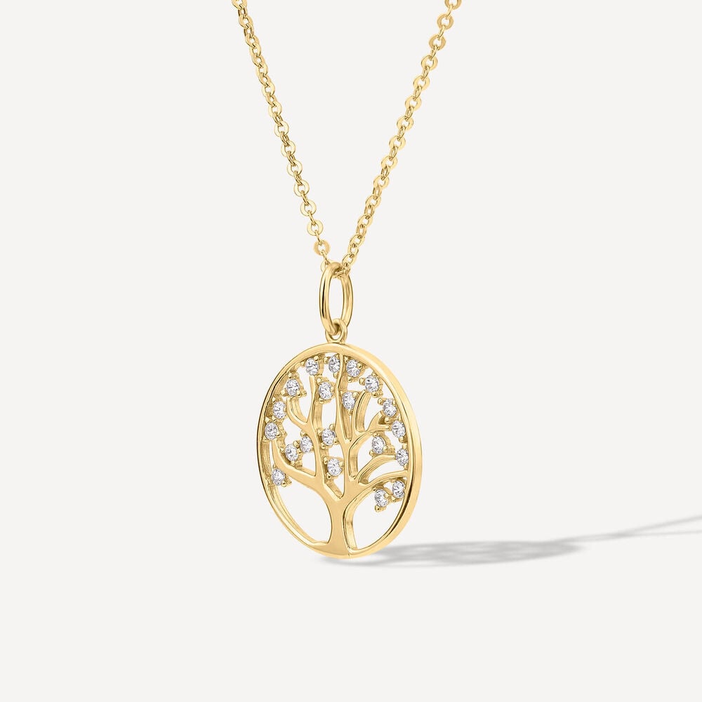 9ct Yellow Gold Cubic Zirconia Tree of Life Pendant image number 1