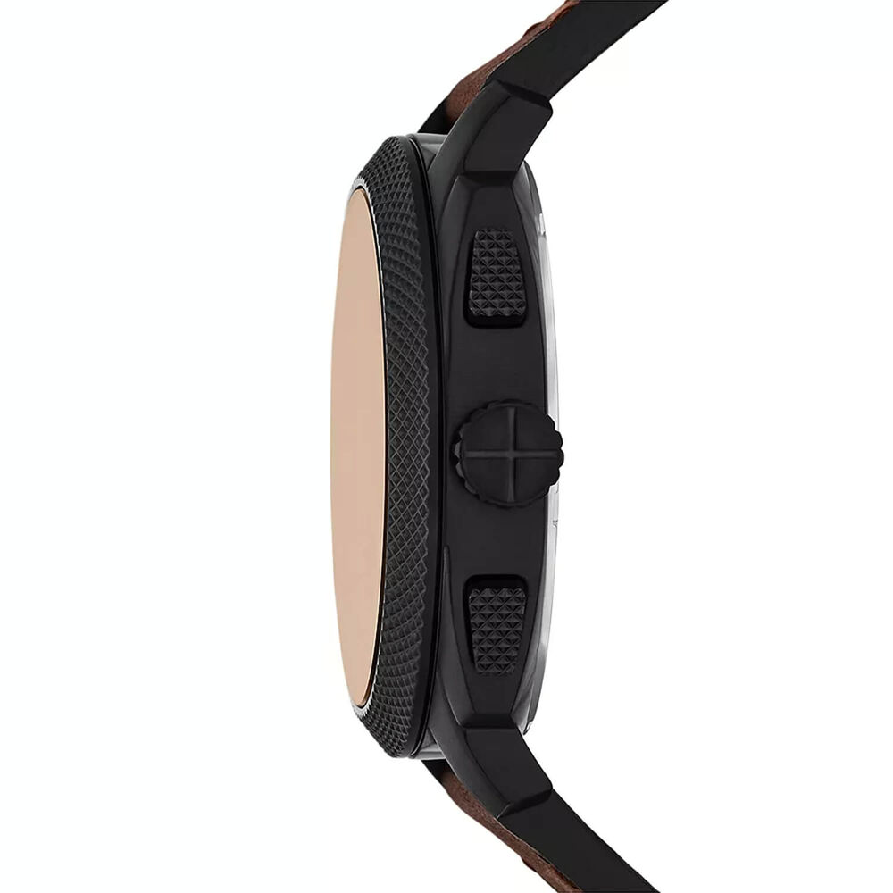 Fossil Machine Chronograph 44mm Black Dial Brown Leather Strap Watch & Braided Bracelet Set image number 2