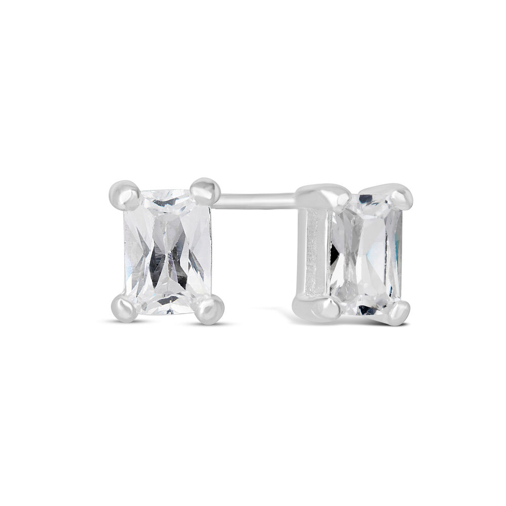 Sterling Silver Cubic Zirconia Emerald Cut Stud Earrings image number 1