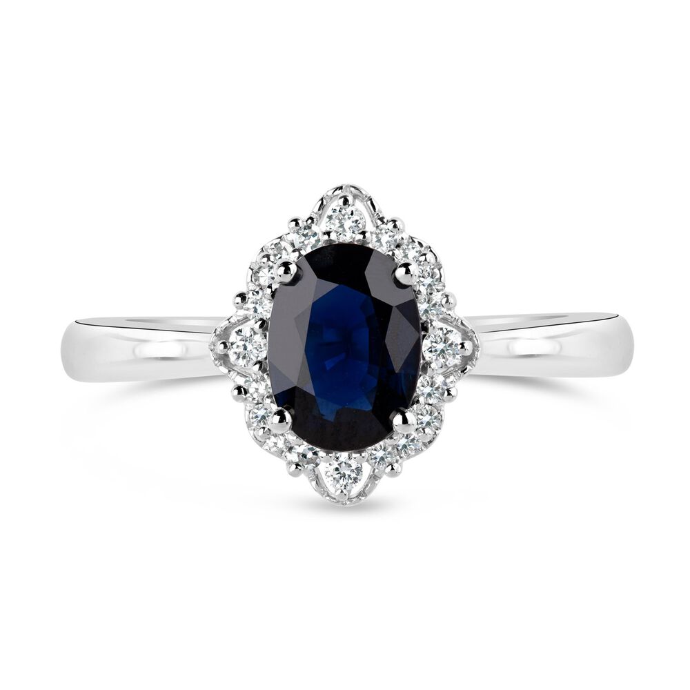 9ct White Gold 0.18ct Diamond & Sapphire Ring image number 1