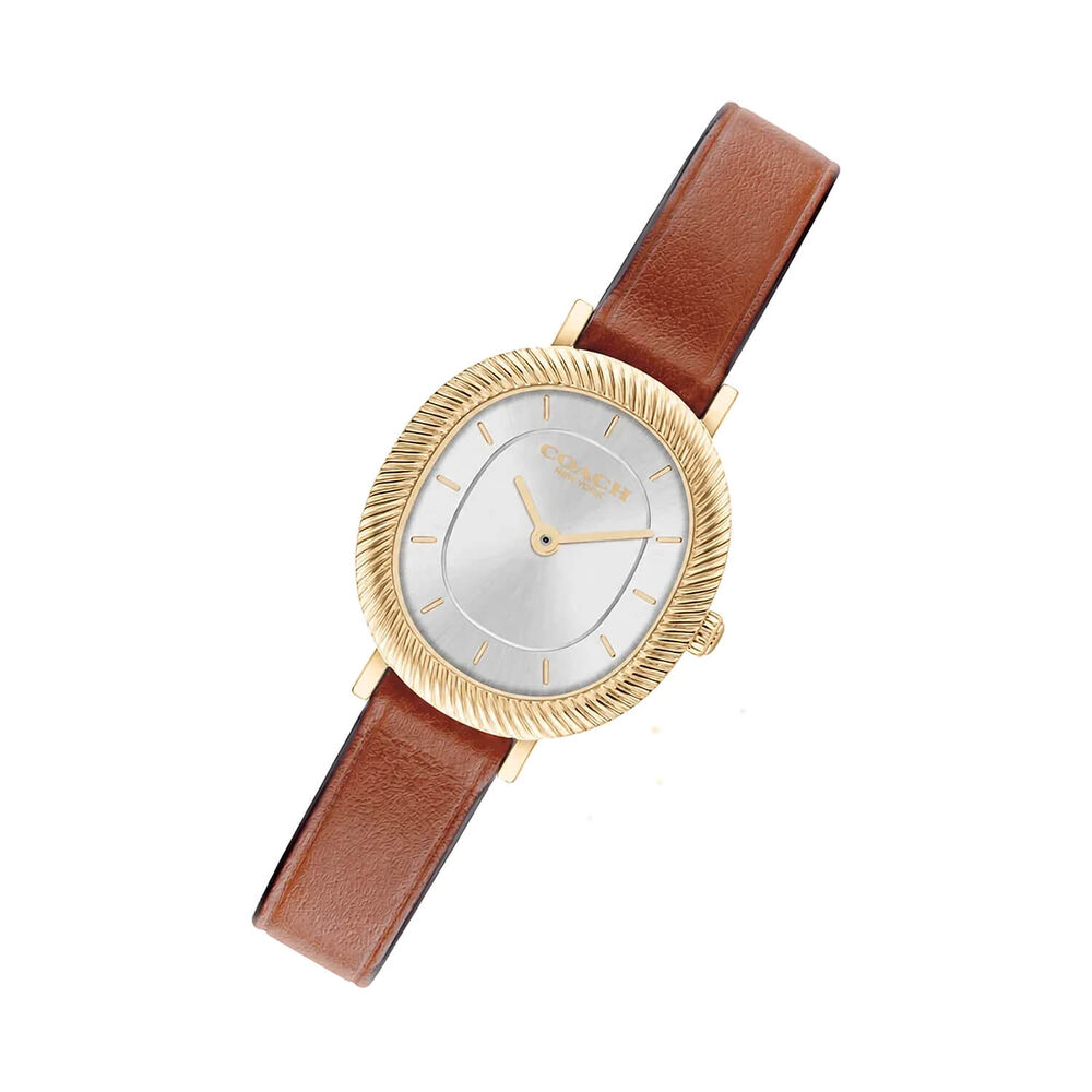 Coach Harlow 23.8x26mm Silver White Dial Brown Leather Strap Watch