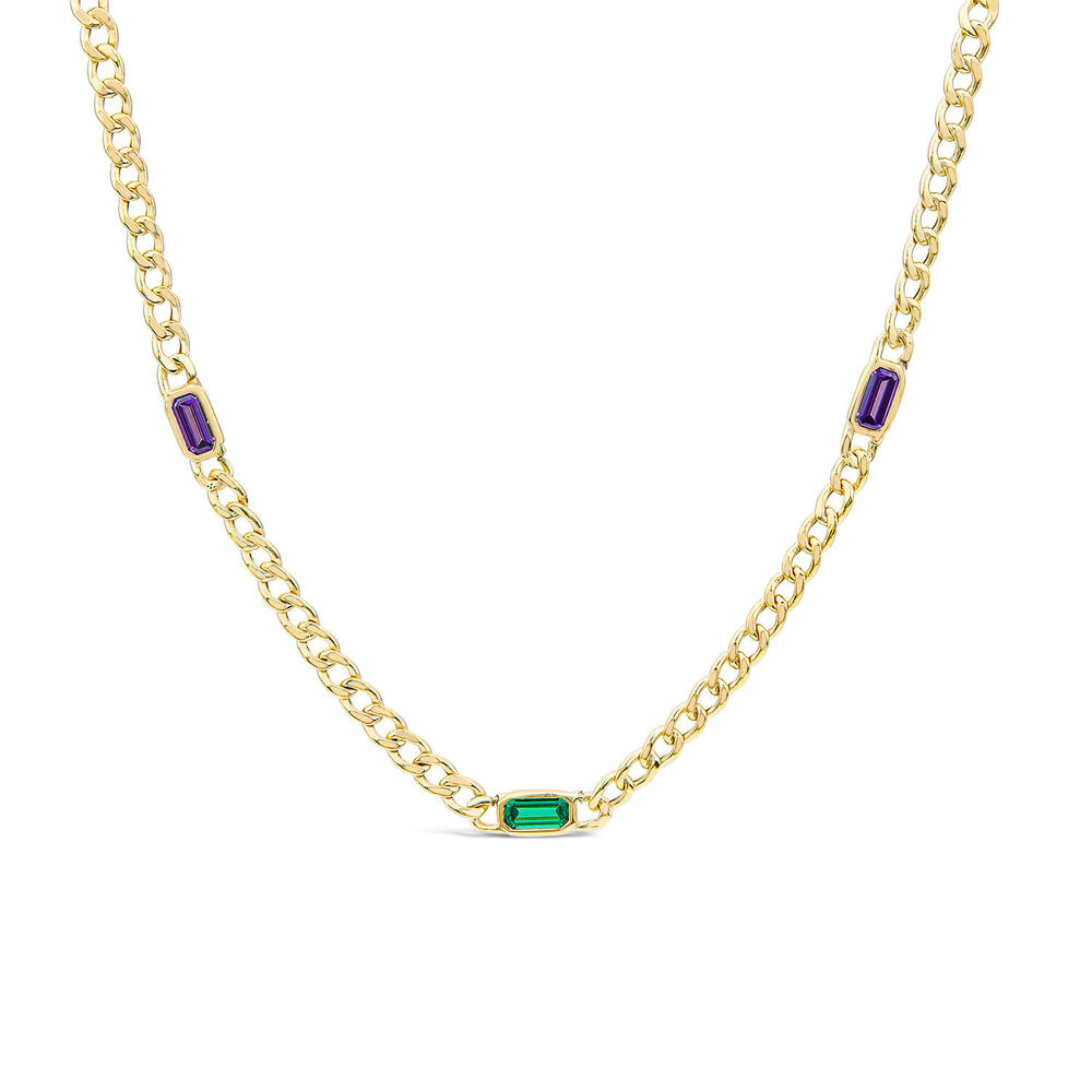 9ct Yellow Gold Multi Coloured Stones Curved Link Necklet image number 0