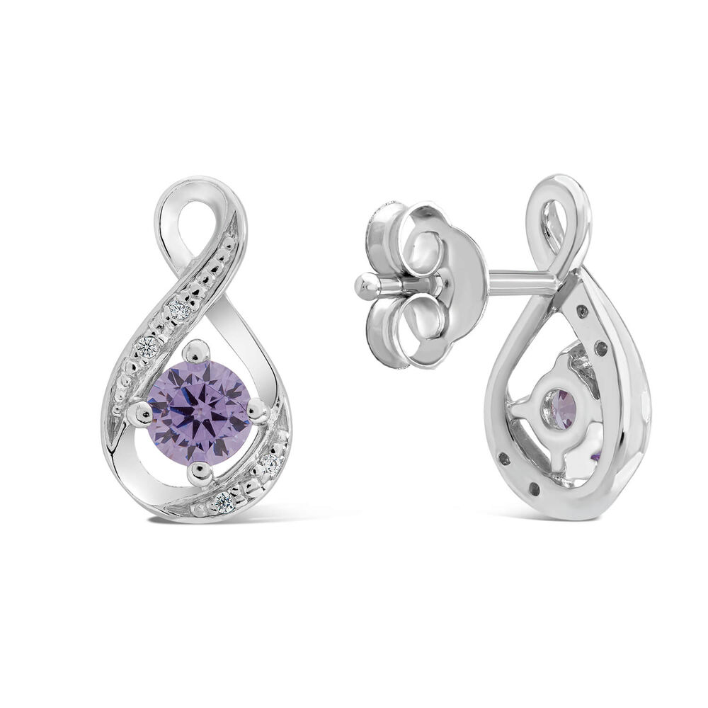 Sterling Silver and Cubic Zirconia June Birthstone Stud Earrings image number 2