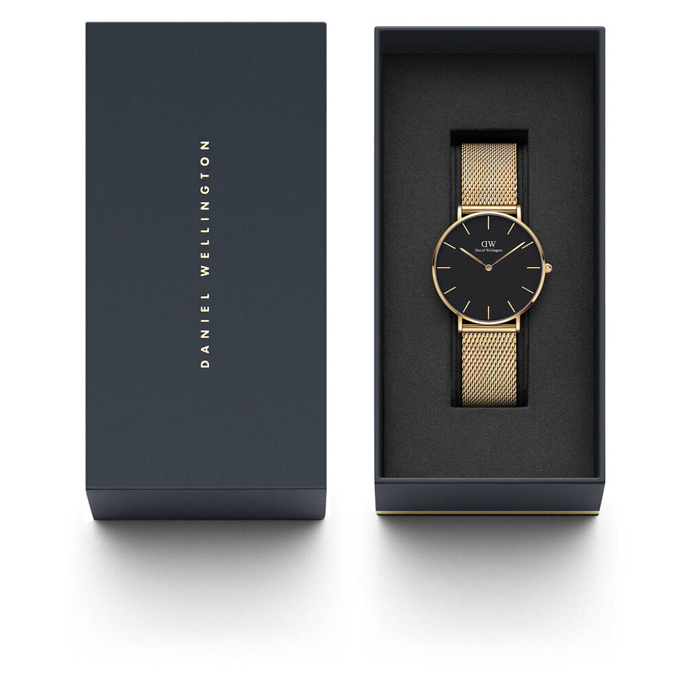 Daniel Wellington Petite Evergold 36mm Black Dial Yellow Gold PVD Stainless Steel Mesh Bracelet Watch image number 3