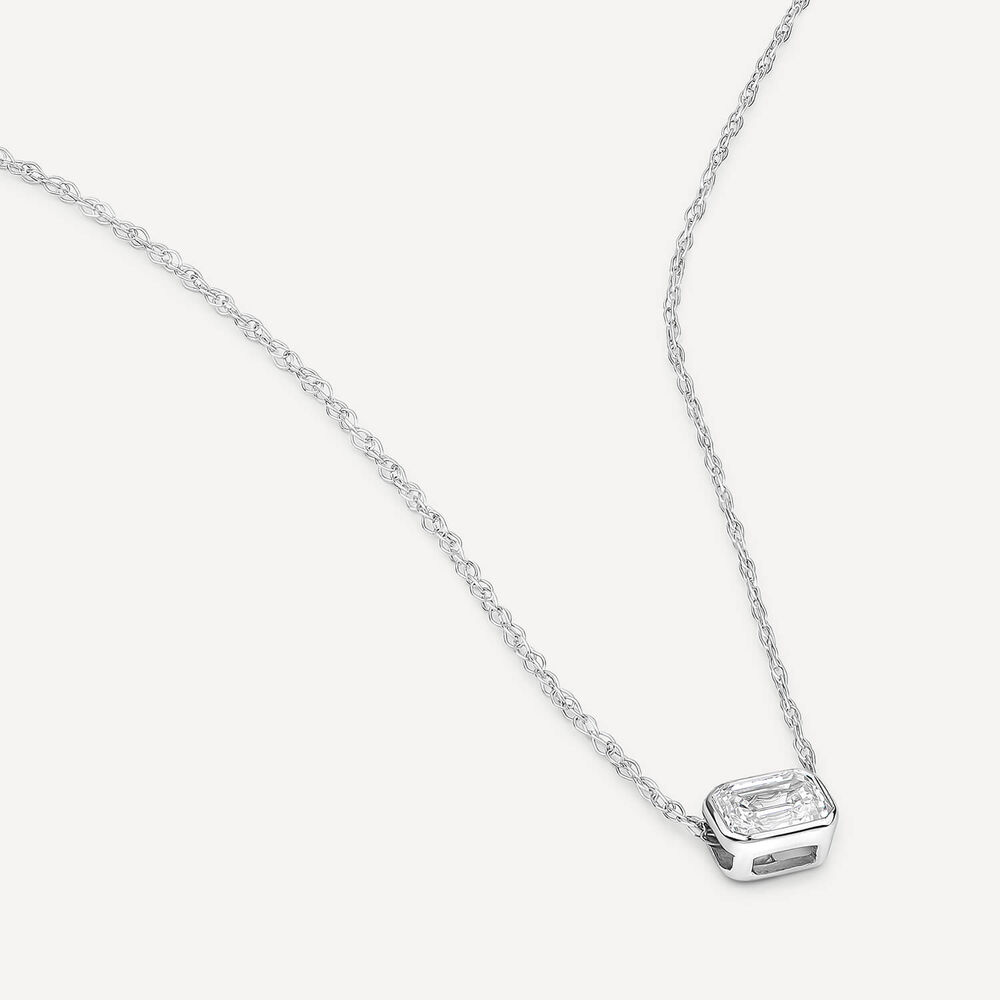 Born Kissed with Diamonds 9ct White Gold Lab Grown 0.20ct Emerald Cut Diamond Pendant image number 2