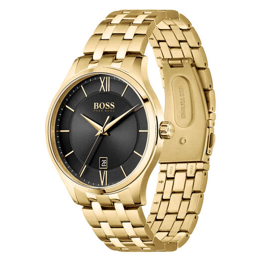 Hugo BOSS Elite 41mm Black Dial Yellow Gold IP Case Bracelet Watch