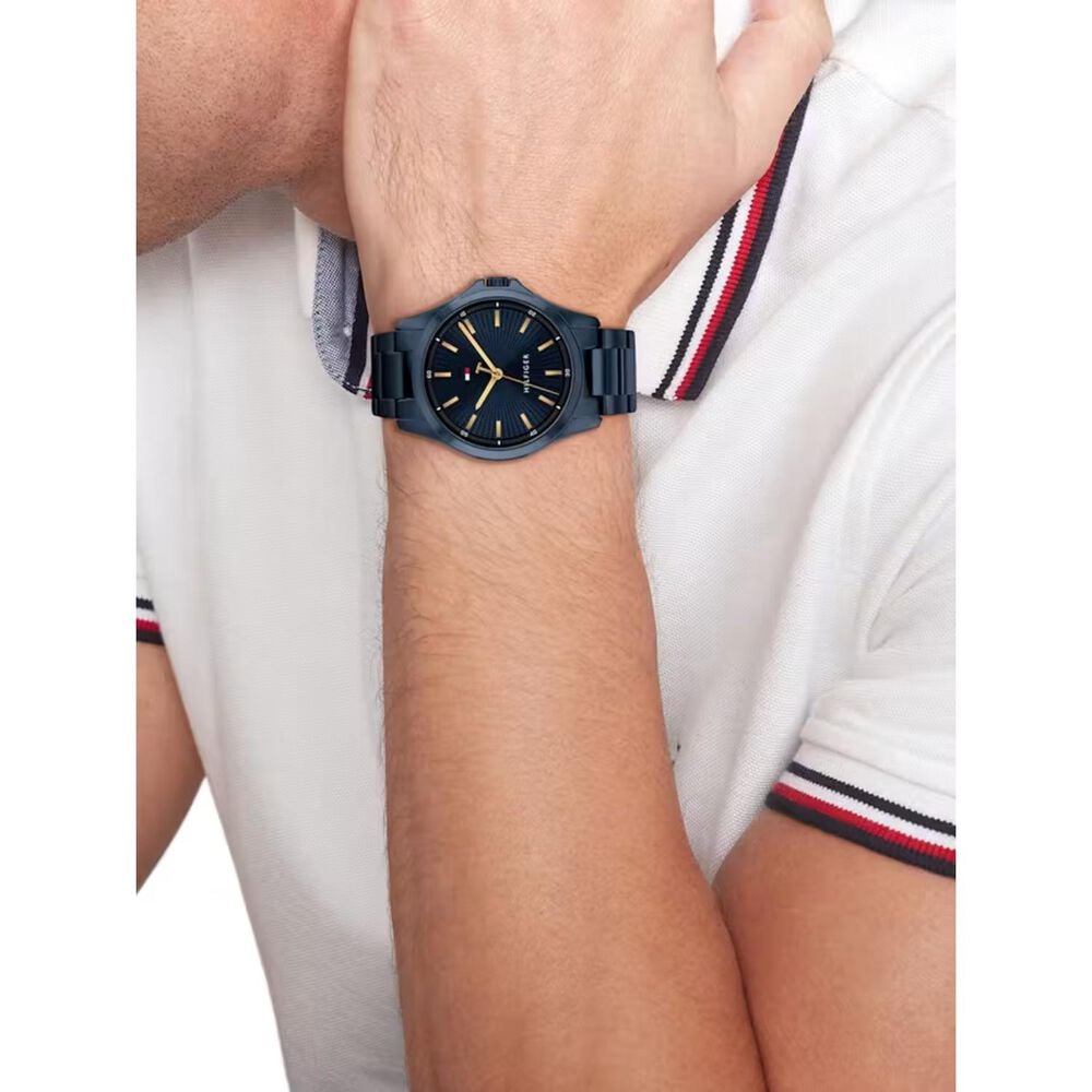 Tommy Hilfiger 43mm Blue Dial Ionic Plated Stainless Steel Bracelet Watch