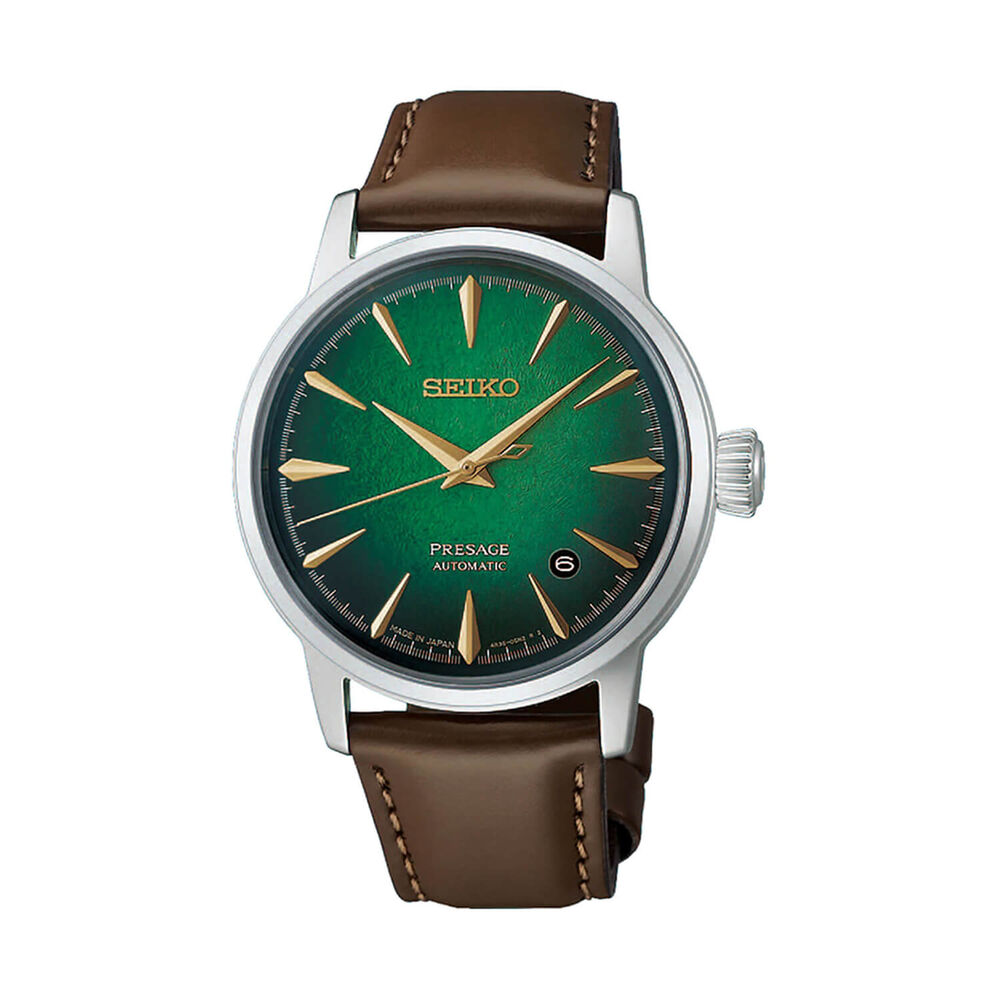 Seiko Presage Cocktail Time Crushed Ice &lsquo;Mint Mist&rsquo; 38.5mm Green Dial Leather Strap Watch
