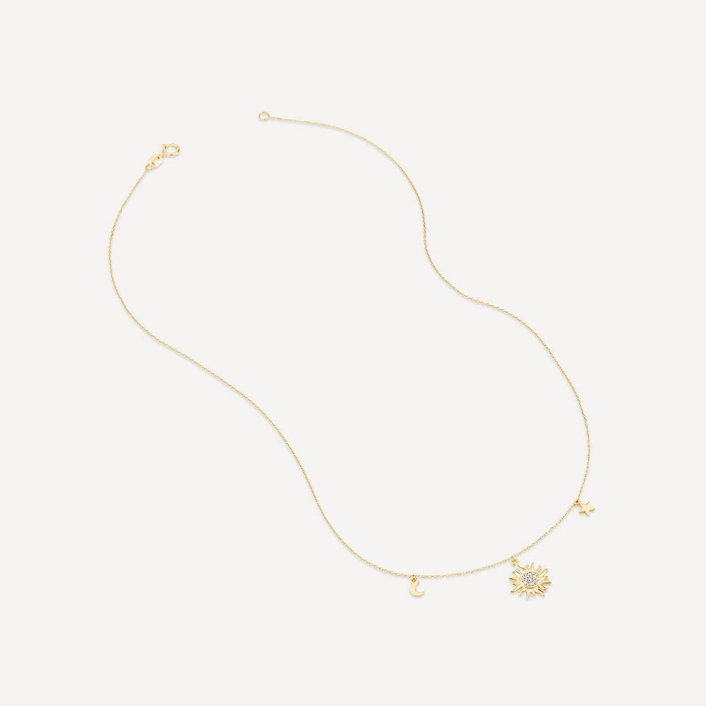 9ct Yellow Gold Cubic Zirconia Sun & Moon & Star Drop Pendant image number 2