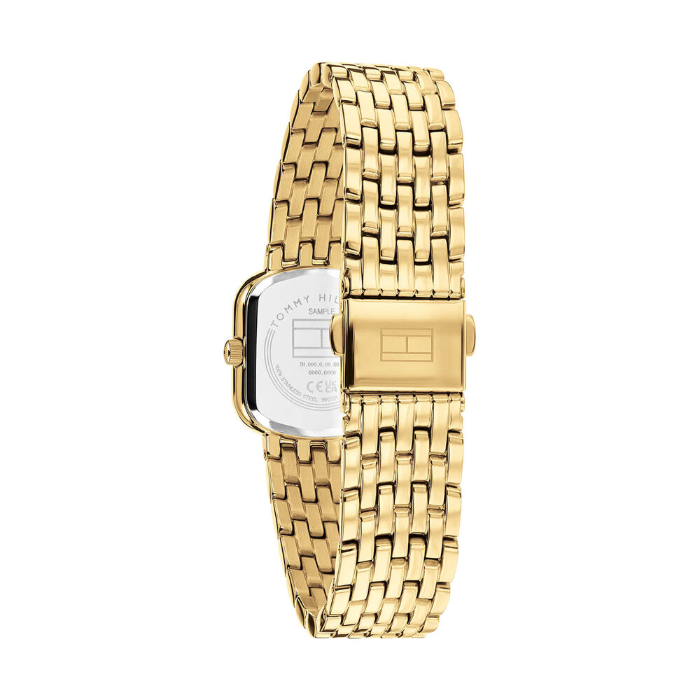 Tommy Hilfiger 24x22.5mm Champagne Dial Crystal Bezel Gold Tone Steel Bracelet Watch